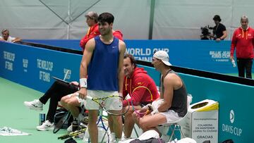 Entrenamiento de España.
Copa Davis Málaga 2024.
Carlos Alcaraz, Rafa Nadal.