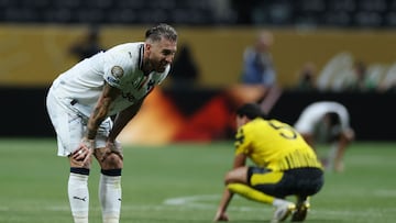Monterrey's Spanish defender #93 Sergio Ramos reacts at the end of the FIFA Club World Cup 2025 round of 16 football match between Germany's Borussia Dortmund and Mexico's Monterrey at the Mercedes-Benz Stadium in Atlanta on July 1, 2025. (Photo by Charly TRIBALLEAU / AFP)