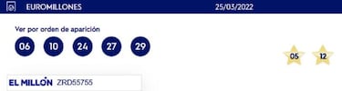 Euromillones: comprobar los resultados del sorteo de hoy, viernes 25 de marzo