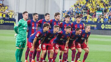 Once inicial del Barcelona. Marc-André ter Stegen, Ferran Torres, Andreas Christensen, Marcos Alonso, Héctor Fort, Pau cubarsí, João Félix, Fermín López, Sergi Roberto, Vitor Roque y Oriol Romeu.