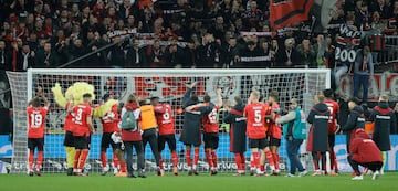 Bayer Leverkusen celebrate their victory over Bayern.