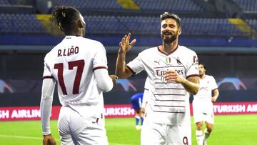 Leao y Giroud celebran un gol ante el Dinamo Zagreb.