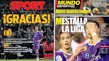 Portadas de 'Sport' y 'Mundo Deportivo' del jueves, 23 de febrero de 2017.