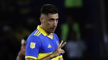 Boca Juniors' Uruguayan forward Miguel Merentiel gestures during the Argentine Professional Football League Tournament 2023 match against Central Cordoba at La Bombonera stadium in Buenos Aires, on February 5, 2023. (Photo by ALEJANDRO PAGNI / AFP)