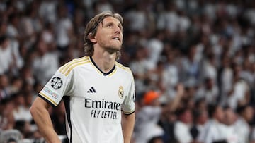 Soccer Football - Champions League - Semi Final - Second Leg - Real Madrid v Bayern Munich - Santiago Bernabeu, Madrid, Spain - May 8, 2024 Real Madrid's Luka Modric reacts REUTERS/Violeta Santos Moura