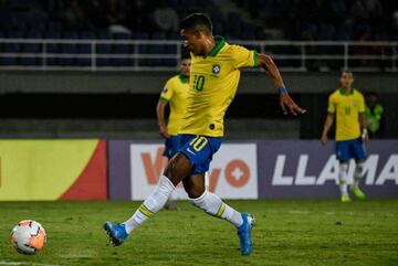 Door-opener | Brazilian forward Pedrinho scores against Uruguay during their Under-23 South American Pre-Olympic Tournament.