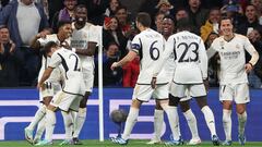 Los jugadores del Real Madrid celebran el gol de Rodrygo al Braga, que ponía el 3-0 en el marcador.