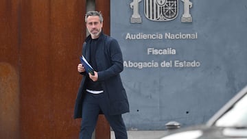 Spain Women football team's ex-coach Jorge Vilda, accused of alleged coercion, leaves the court of San Fernando de Henares, east of Madrid, on February 11, 2025. Spain's former football federation chief has given his version of events in his trial over his forced kiss on player Jenni Hermoso. The 47-year-old provoked worldwide outrage after he cupped Hermoso's head and gave her an unsolicited kiss during the medal ceremony after Spain won the 2023 Women's World Cup in Australia. (Photo by JAVIER SORIANO / AFP)
