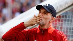 Bayern Munich's German head coach Thomas Tuchel blows kisses to fans as he arrives for the German first division Bundesliga football match between FC Bayern Munich and VfL Wolfsburg in Munich, southern Germany on May 12, 2024. (Photo by Michaela STACHE / AFP) / DFL REGULATIONS PROHIBIT ANY USE OF PHOTOGRAPHS AS IMAGE SEQUENCES AND/OR QUASI-VIDEO