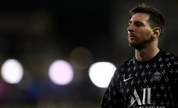 BRUGGE, BELGIUM - SEPTEMBER 15: Lionel Messi of Paris is seen during warm up prior to the UEFA Champions League group A match between Club Brugge KV and Paris Saint-Germain at Jan Breydel Stadium on September 15, 2021 in Brugge, Belgium. (Photo by Lars Ba