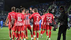 Los jugadores del Atlético celebran uno de los goles ante el Getafe.