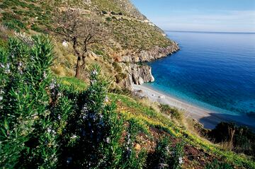 La temperatura del agua del Mediterrneo est fresca pero se puede disfrutar. La temperatura ambiental es muy agradable. En la foto, la playa en la Reserva Natural Zingaro, en la localidad San Vito lo Capo. 