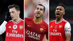 Mesut &Ouml;zil (Arsenal), Henrikh Mkhitaryan (Roma) y Pierre-Emerick Aubameyang (Arsenal).