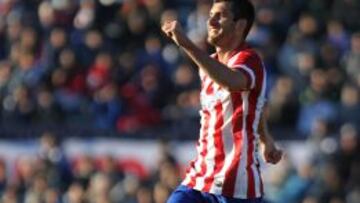 El jugador de Atl&eacute;tico de Madrid Leo Baptistao celebra su gol ante Nacional.