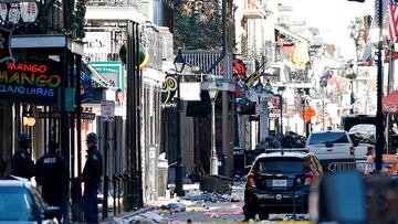 Debris is left along Bourbon Street after a pickup truck was driven into a large crowd in the French Quarter of New Orleans, Louisiana, U.S. January 1, 2025. Geoff Burke/USA TODAY NETWORK via REUTERS NO RESALES. NO ARCHIVES. MANDATORY CREDIT TPX IMAGES OF THE DAY