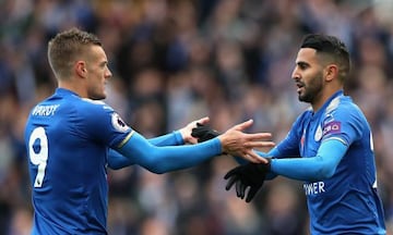 Riyad Mahrez and Jamie Vardy of Leicester City.