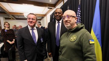 German Defence Minister Boris Pistorius meets with his U.S. counterpart, Secretary of Defense Lloyd Austin and Ukraine's Defense Minister Oleksiy Reznikov to discuss how to help Ukraine defend itself, at Ramstein Air Base, Germany, January 20, 2023. REUTERS/Wolfgang Rattay