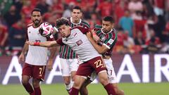 Soccer Football - FIFA Club World Cup - Semi Final - Fluminense v Al Ahly - King Abdullah Sports City, Jeddah, Saudi Arabia - December 18, 2023 Al Ahly's Emam Ashour in action with Fluminense's Andre REUTERS/Ahmed Yosri