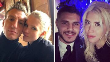 Imágenes de Maxi López con Daniela Christiansson y de Mauro Icardi con Wanda Nara.