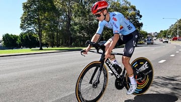 Evenepoel, durante un entrenamiento con la 'cabra' previo a los Mundiales de ciclismo.