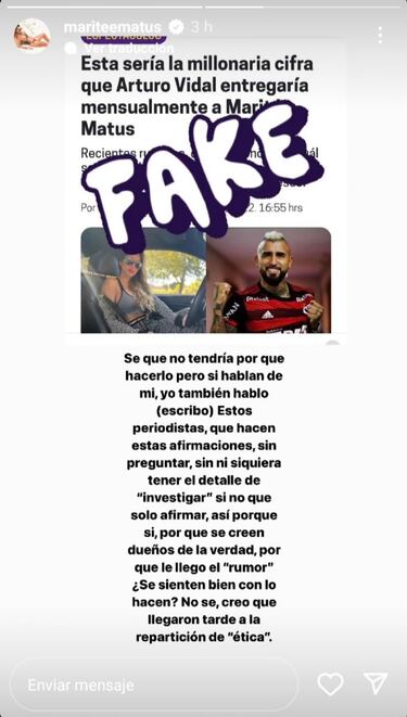 Revelan la millonaria pensión que recibe Marité Matus de Arturo Vidal y ella se indigna en redes