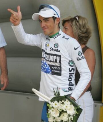 Tour 2007. 
Contador con el maillot blanco que le acredita como mejor joven. 