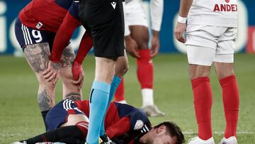 Aimar en el momento de su lesión ante el Sevilla