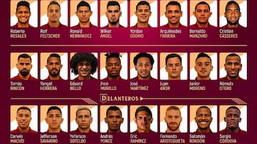 La Vinotinto dio la lista para jugar ante Colombia y Paraguay