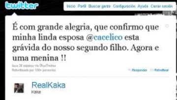 Kaká anuncia en Twitter que espera su segundo hijo