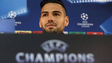 Monaco's Colombian forward Radamel Falcao looks on as he gives a press conference at the Louis II stadium in Monaco on November 1, 2016, on the eve of the UEFA Champions League football match AS Monaco vs CSKA Moscow. / AFP PHOTO / VALERY HACHE