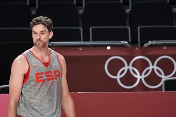 Spain's Pau Gasol attends a basketball training session at the Saitama Super Arena in Saitama, Japan, on July 22, 2021, ahead of the Tokyo 2020 Olympic Games. (Photo by Aris MESSINIS / AFP)