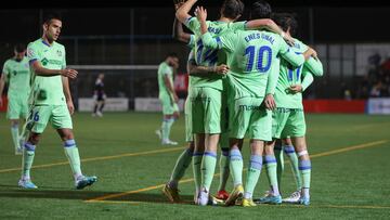 Los jugadores del Getafe celebran el segundo gol de Munir en el partido de Copa ante el Diocesano.