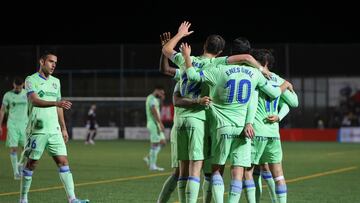 Los jugadores del Getafe celebran el segundo gol de Munir en el partido de Copa ante el Diocesano.