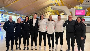 La expedición de la Selección española femenina 3x3 en el aeropuerto de Barajas para viajar a la nueva Copa de Campeones que se disputará en Tailandia del 14 al 16 de marzo de 2025.