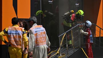 Incendio en el hospitality de McLaren. Barcelona, España. F1 2024.