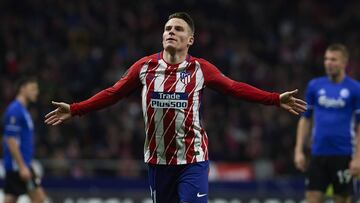 Gameiro, tras marcar el 1-0 al Copenhague para el Atl&eacute;tico. 