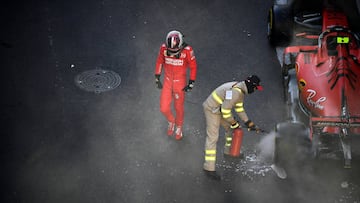 Charles Leclerc, tras su accidente con el Ferrari SF90 en Azerbaiy&aacute;n (F1 2019). 