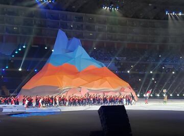 La delegación chilena desfilando en el estadio Nacional de Lima en el marco de la inauguración de los Juegos Panamericanos Lima 2019.