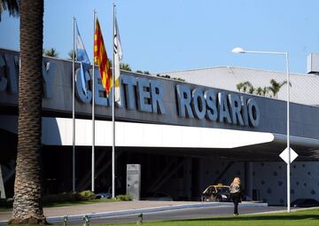 The Catalunya flag of is seen next to the Argentine flag at the hotel where the wedding of Argentina and Barcelona FC soccer player Lionel Messi and Antonela Roccuzzo will take place in Rosario, Argentina.