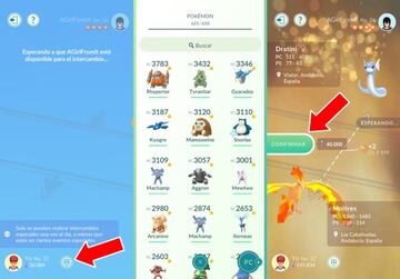 Dentro de la pantalla de Intercambios, seleccionamos qu&eacute; Pok&eacute;mon queremos enviar, y si estamos conformes con lo que nuestro Amigo nos env&iacute;a, confirmamos el Intercambio