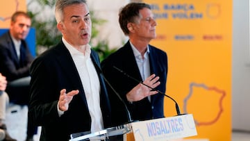 GRAFCAT7125. BARCELONA, 23/01/2026.- El empresario Víctor Font, líder de la plataforma 'Nosaltres' y aspirante a presidir el FC Barcelona, durante la rueda de prensa que ha ofrecido este viernes en Barcelona en la que ha asegurado que las elecciones a la presidencia del club, que se celebrarán el 15 de marzo, deben ser "un plebiscito" en el que los socios tienen que elegir entre "el Barça o el modelo caduco que representa Joan Laporta". EFE/Enric Fontcuberta