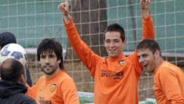 <b>VALENCIA </b> Vicente, Albelda, Michel y Joaquín en un entrenamiento.