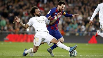 Marcelo ganó en carrera a Messi y desbarató una ocasión del argentino.