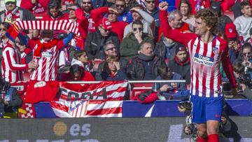 Griezmann, alegre, celebra un gol en el Wanda Metropolitano.