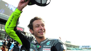 Petronas Yamaha SRT's Valentino Rossi reacts after his final race at the Emilia Romagna Grand Prix in 2021.