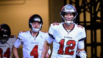 Aug 27, 2022; Indianapolis, Indiana, USA; Tampa Bay Buccaneers quarterback Tom Brady (12) runs onto the field before the game against the Indianapolis Colts at Lucas Oil Stadium. Mandatory Credit: Marc Lebryk-USA TODAY Sports