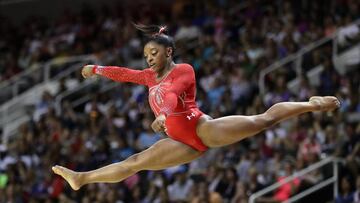 SAN JOSE, CA - JULY 10: Simone Biles competes in the floor exercise during Day 2 of the 2016 U.S. Women&#039;s Gymnastics Olympic Trials at SAP Center on July 10, 2016 in San Jose, California.   Ezra Shaw/Getty Images/AFP
 == FOR NEWSPAPERS, INTERNET, TELCOS &amp; TELEVISION USE ONLY ==