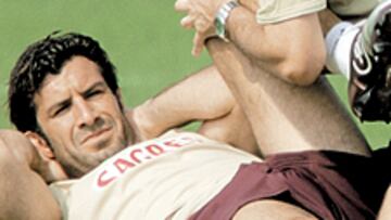 <b>DOLORIDO.</b> Figo no pudo entrenarse ayer con normalidad por un lesión de aductores.