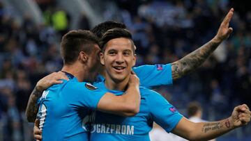 Rigoni celebra uno de los tres goles que hizo con el Zenit.