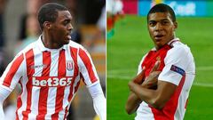 A la izquierda Julien Ngoy, delantero del Stoke City.  A la derecha, Kylian Mbapp&eacute;, jugador del M&oacute;naco.